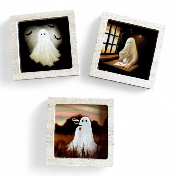 Halloween Mini Coffee Ghost-Themed Wooden Magnets Set of 3 - Picture 1 of 4